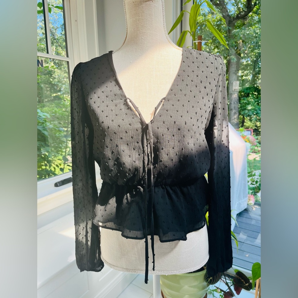 Wayf swiss dot blouse with ruffle